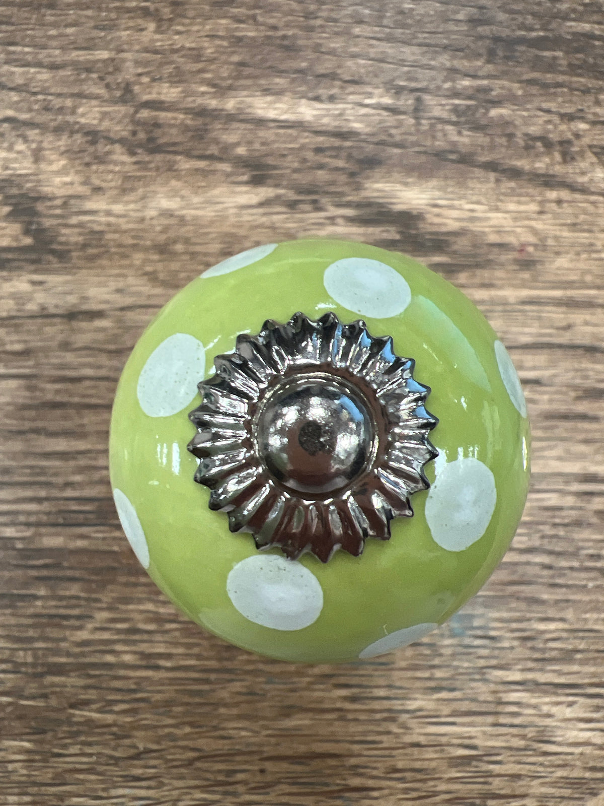 White Polka Dot Ceramic Drawer Pull - Lime Green