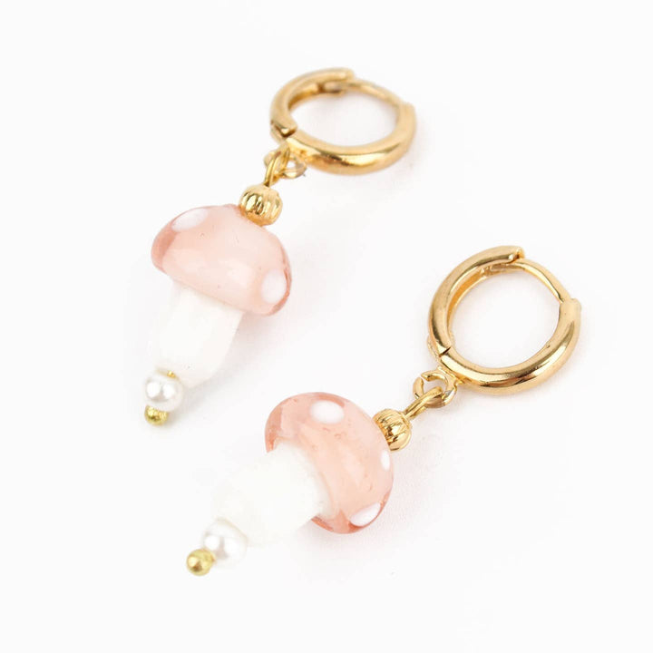 Mushroom Huggie Hoops - Light Pink