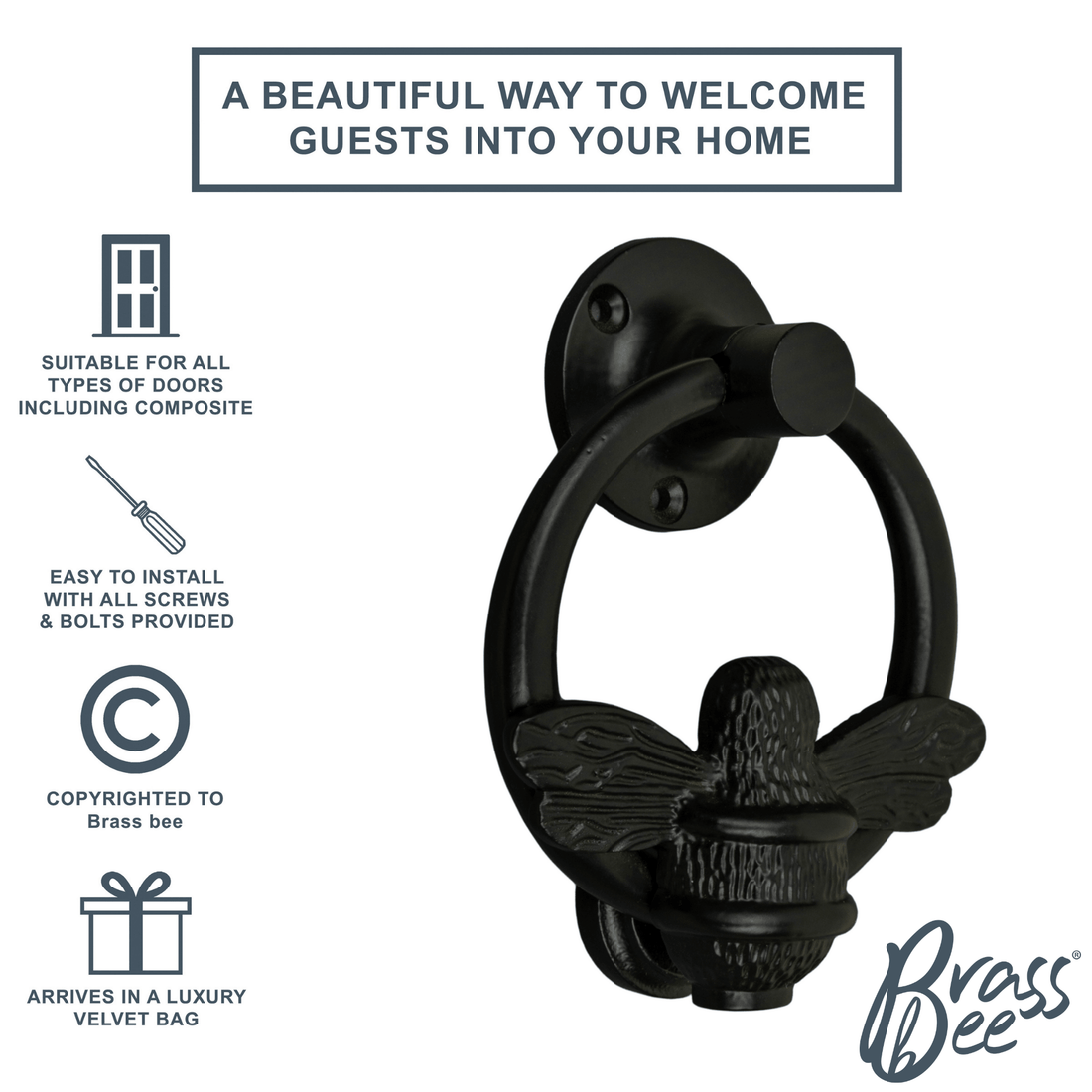 Bumble Bee Ring Door Knocker - Black Finish