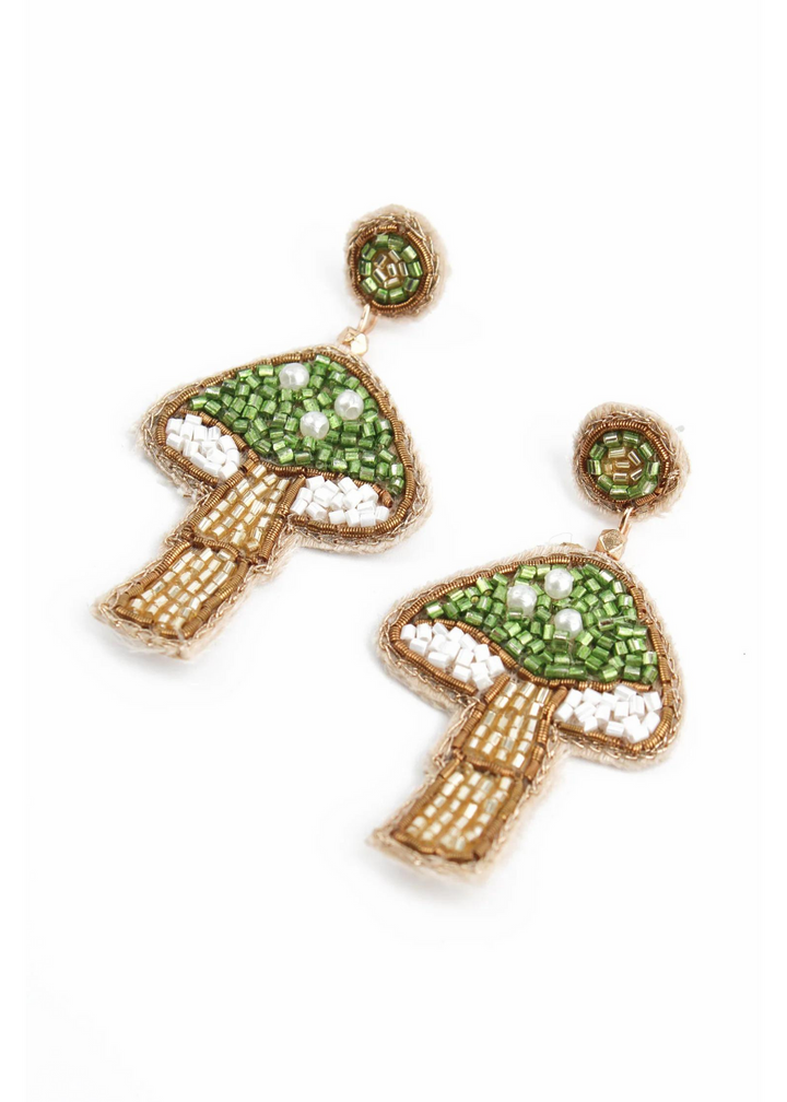 Mushroom Beaded Earrings - Green