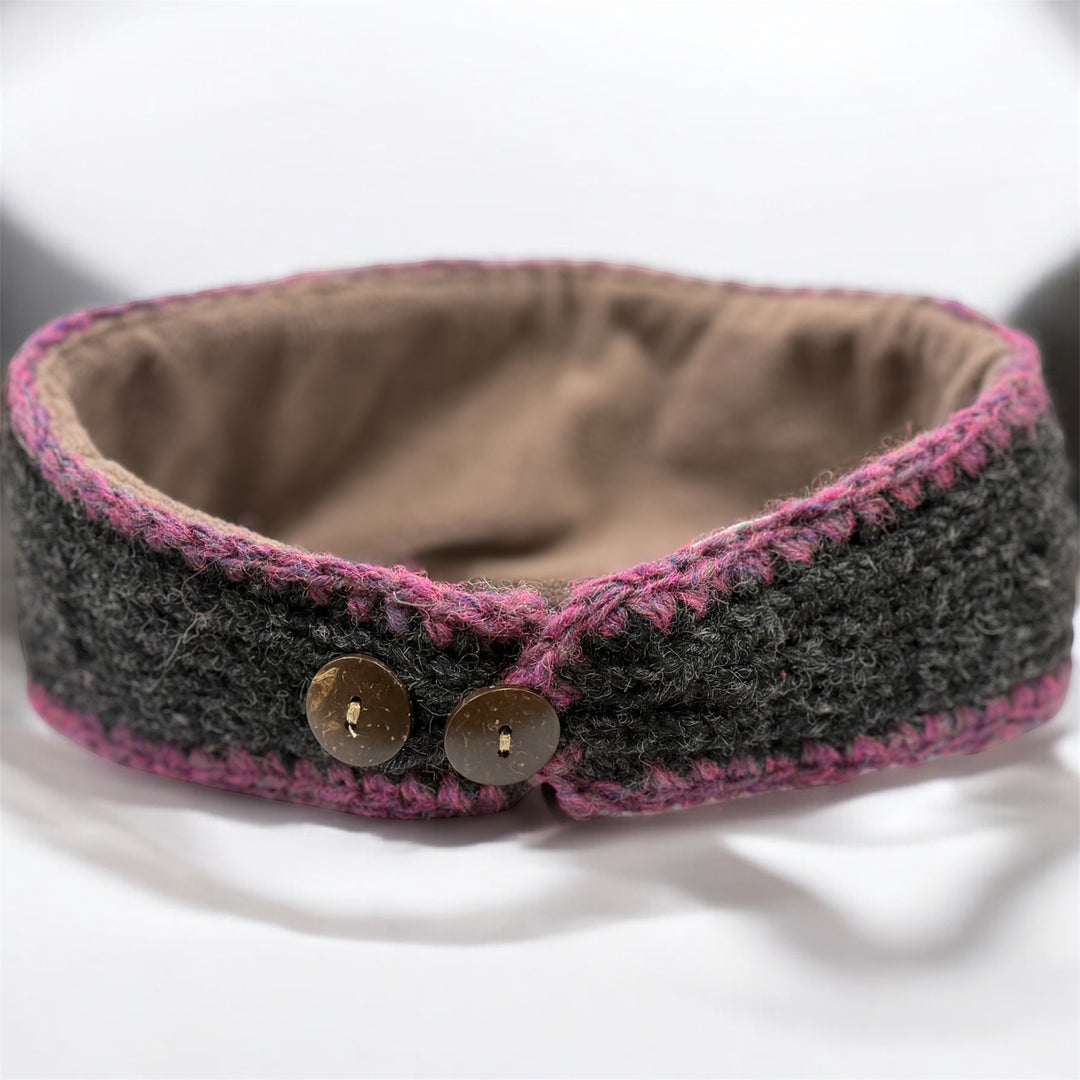 Pure Wool Fleece Lined Swirl headband - Pink/charcoal