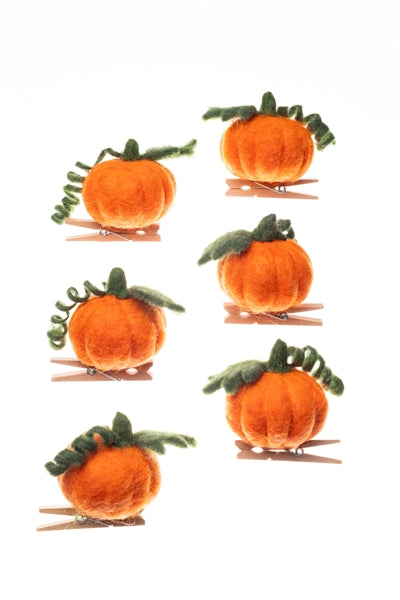 6 Wollen Pumpkin Pegs