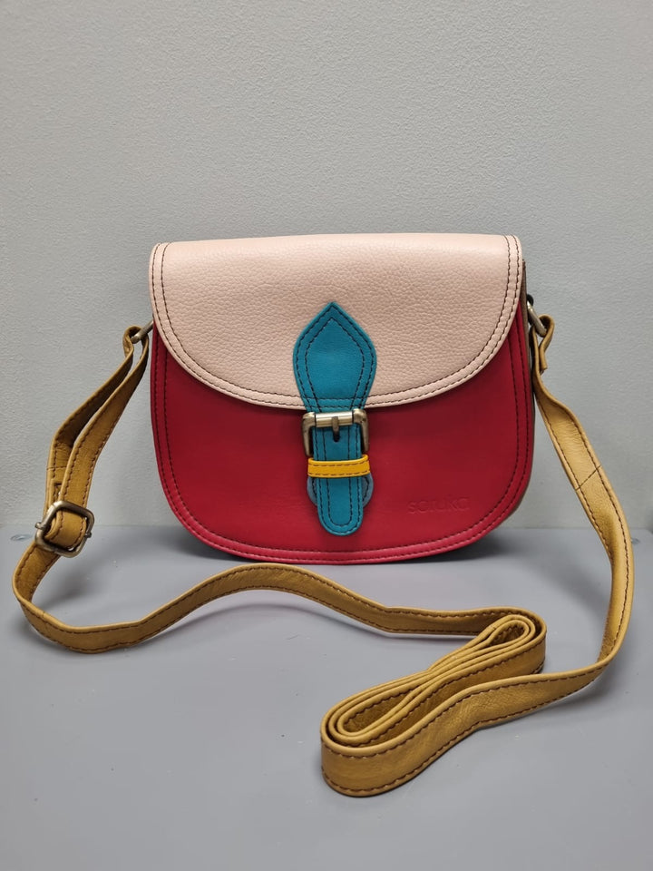 Ally Leather Cross Body Bag - Red & Nude