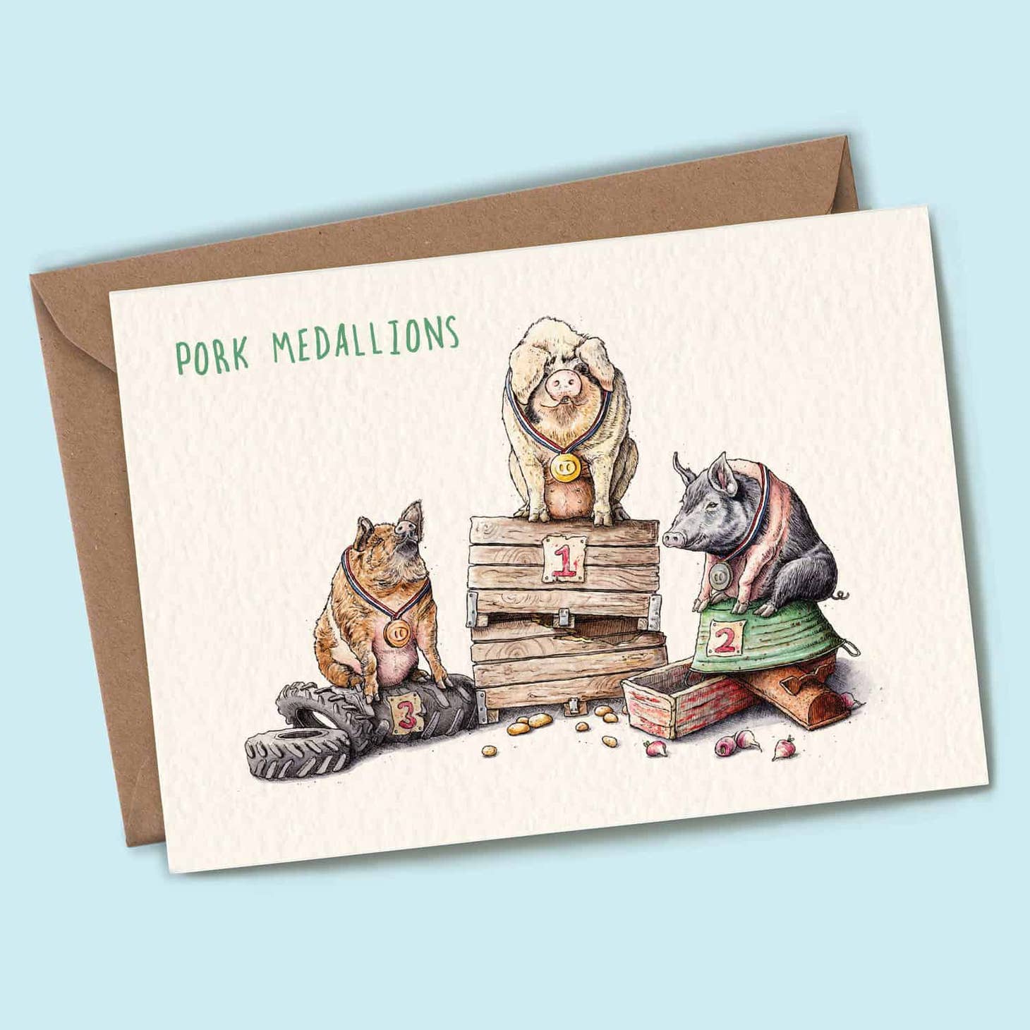 Pork Medalions Funny Greetings Card