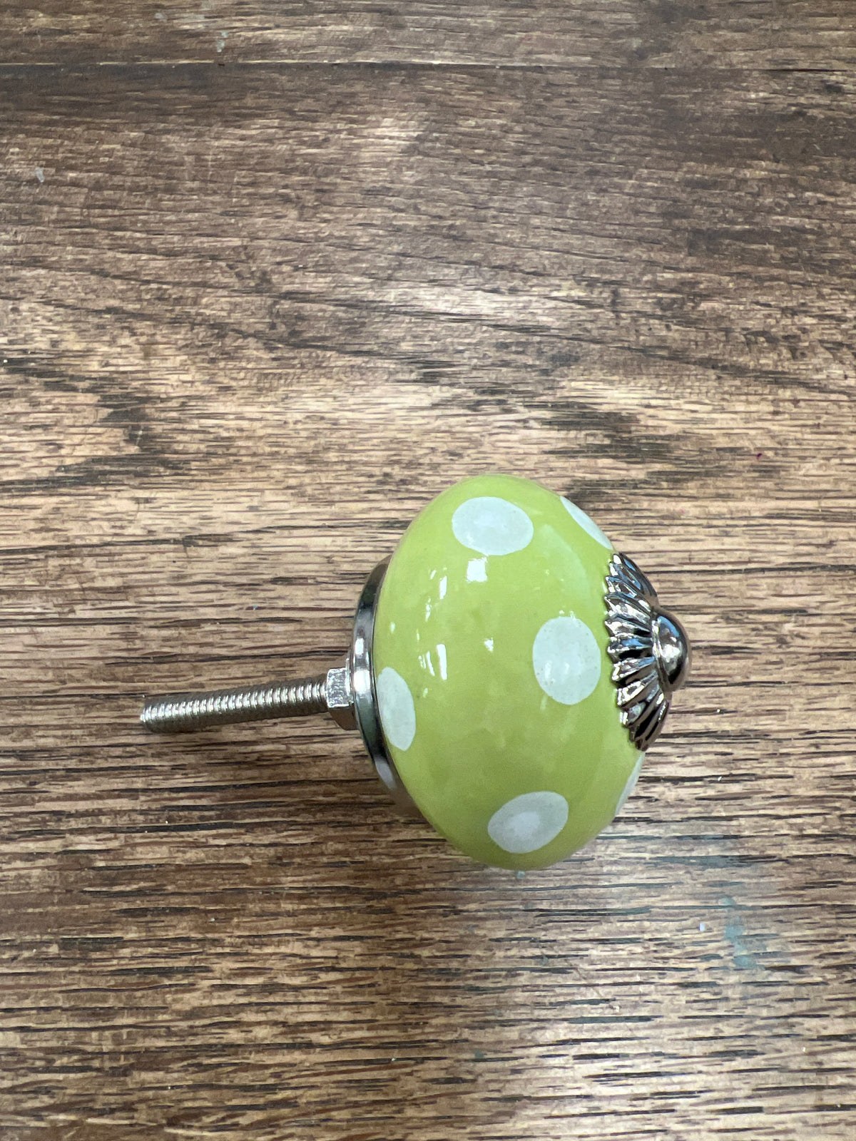 White Polka Dot Ceramic Drawer Pull - Lime Green