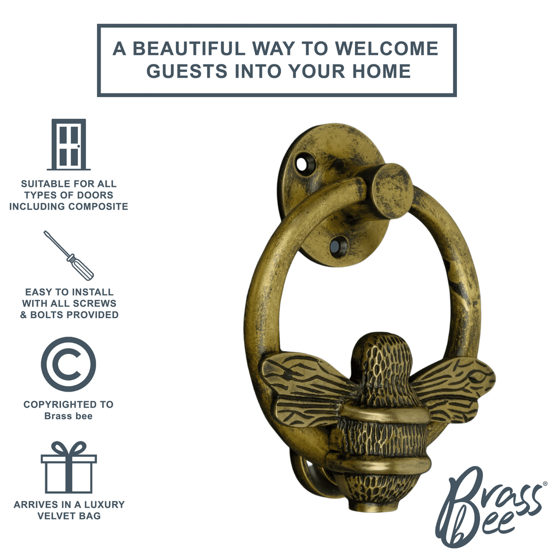 Bumble Bee Ring Door Knocker - Heritage Finish