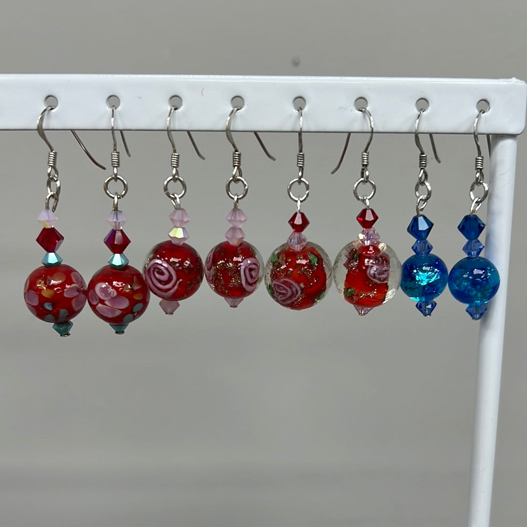 Artisan Glass Bead Drop Earrings with Stirling Silver French Hooks
