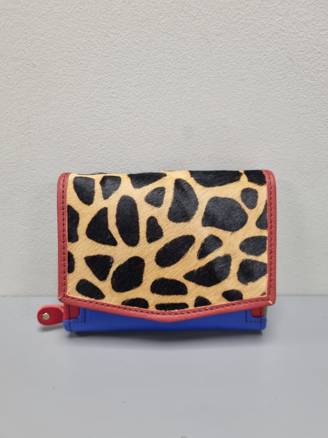Anutza Wallet - Giraffe Print And Blue Leather