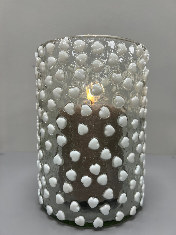 Glass White Heart Mosiac Vase