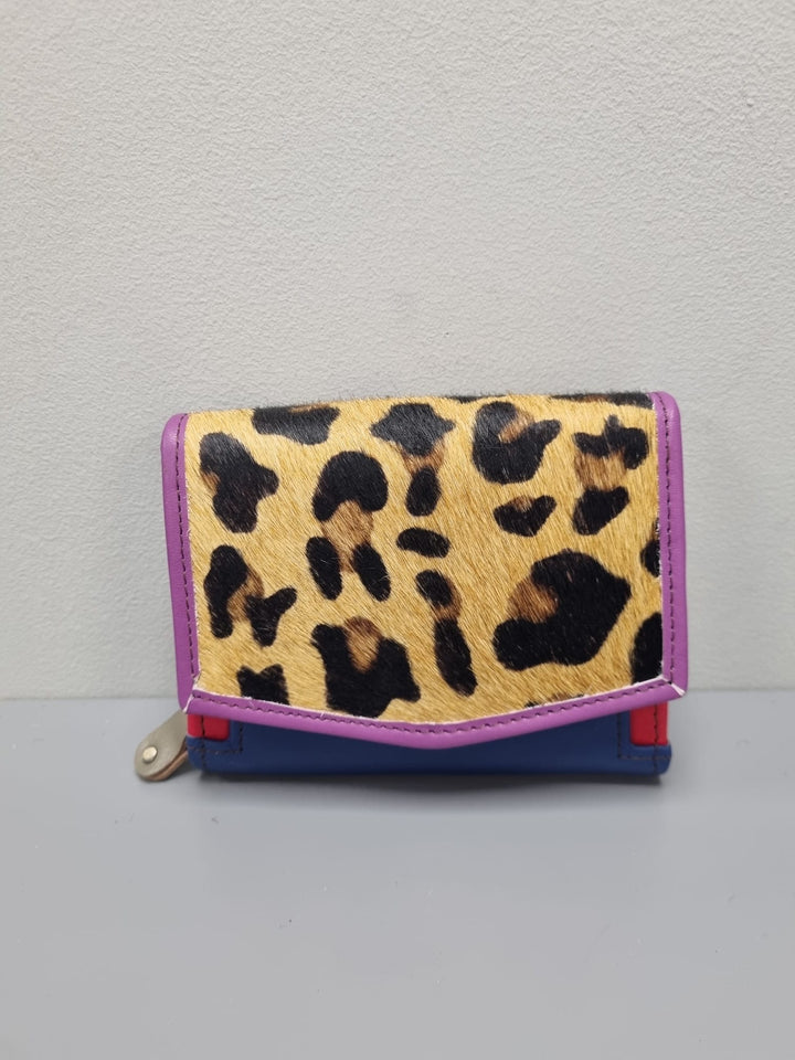 Anutza Wallet - Animal Print And Navy Leather