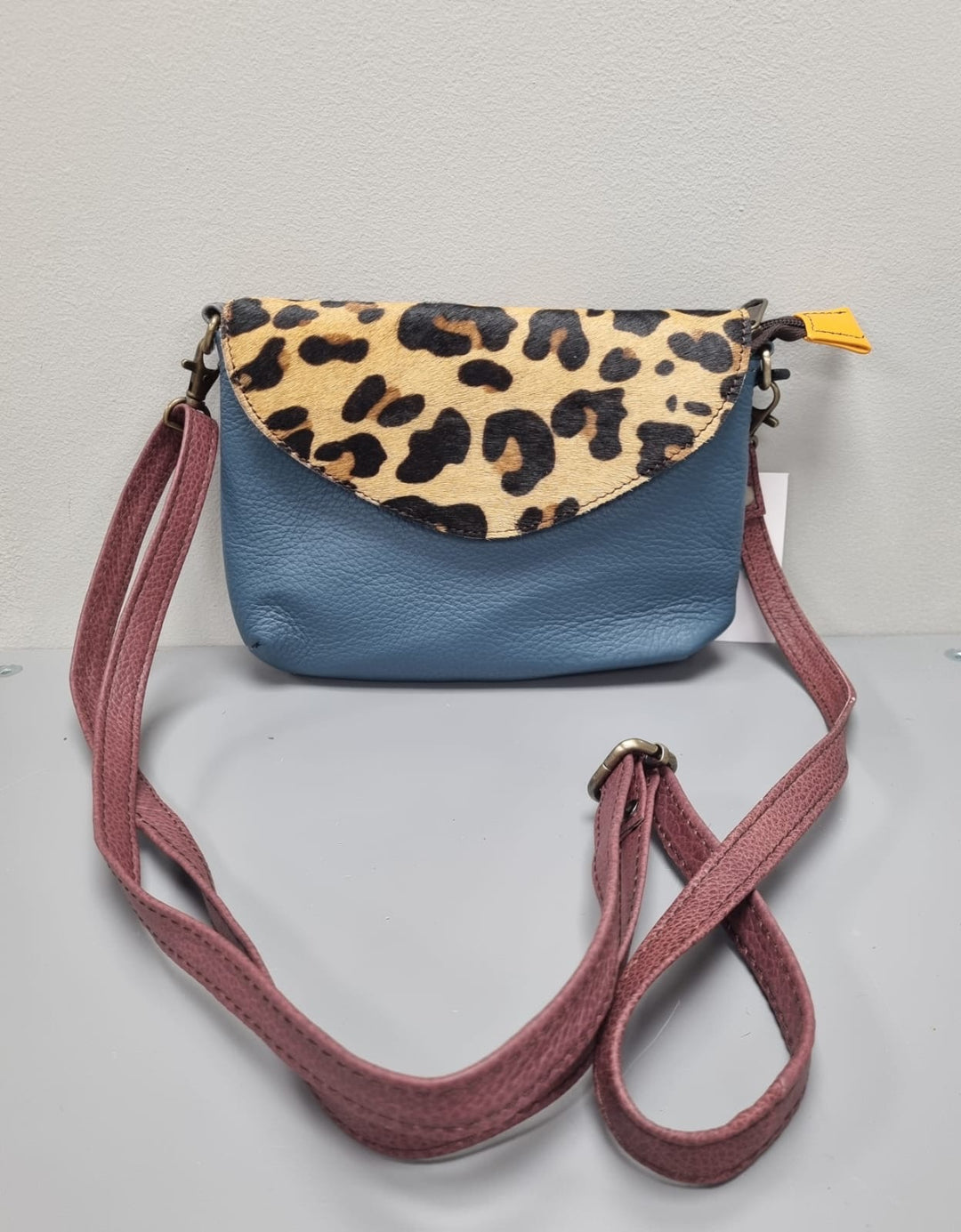 Carol Leather Cross Body Bag - Blue & Animal Print