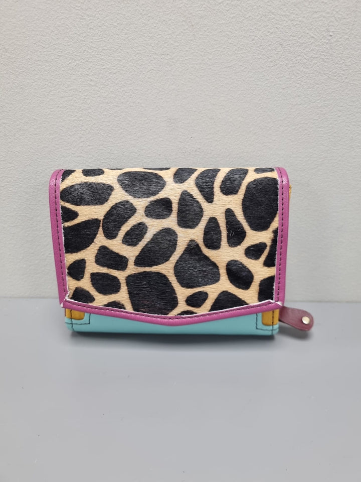 Anutza Wallet - Giraffe Print And Turquoise Leather
