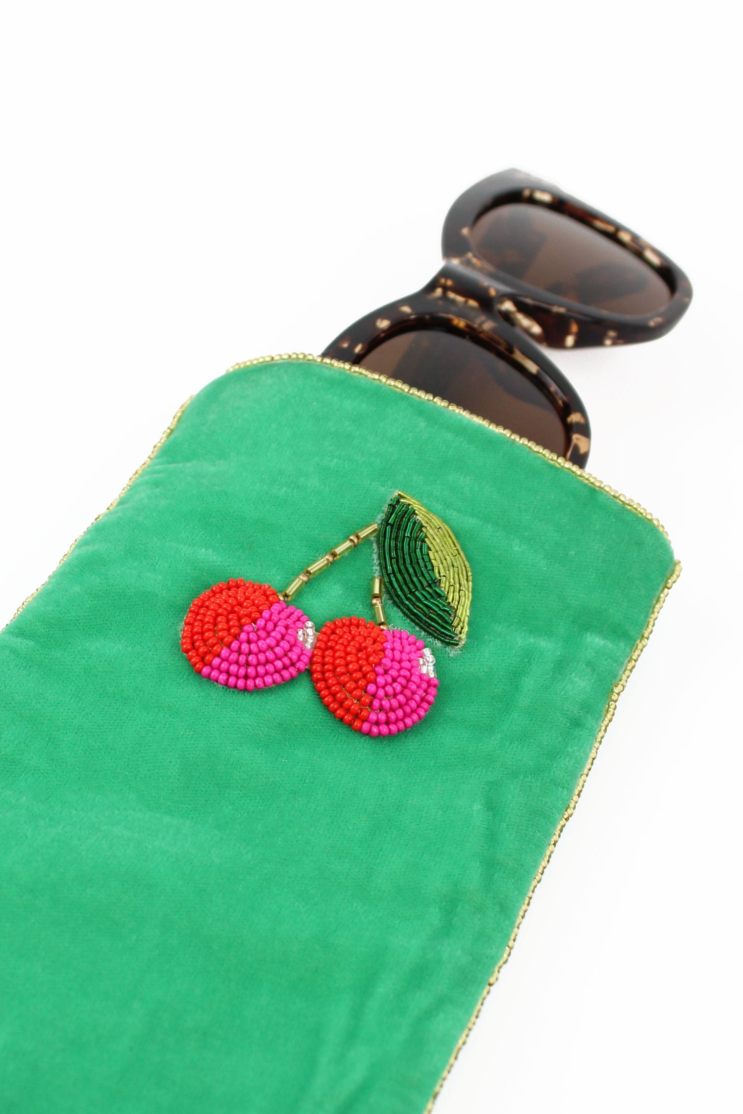 Cherry Motif Beaded Glasses Case