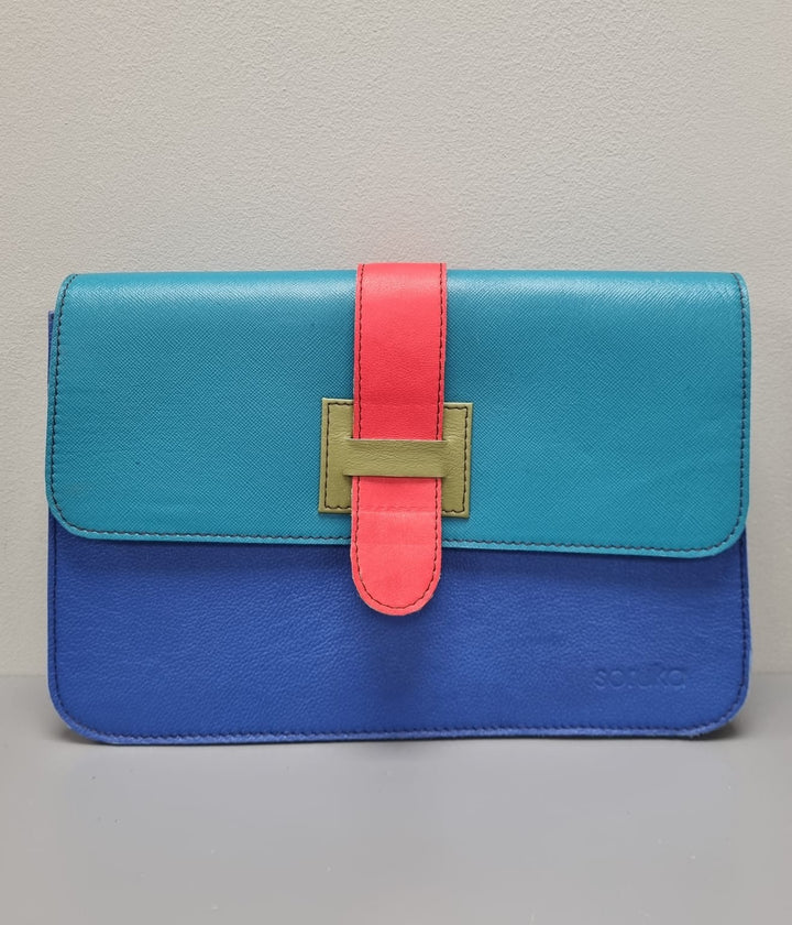 Jana Leather Bag - Corn Flower Blue & Turquiose