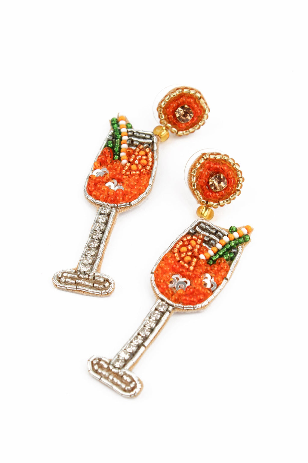 Aperol Sparkle Beaded  Drop Earrings