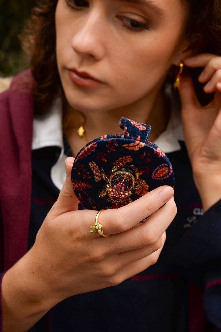 Autumn Beetle Beaded Compact Mirror