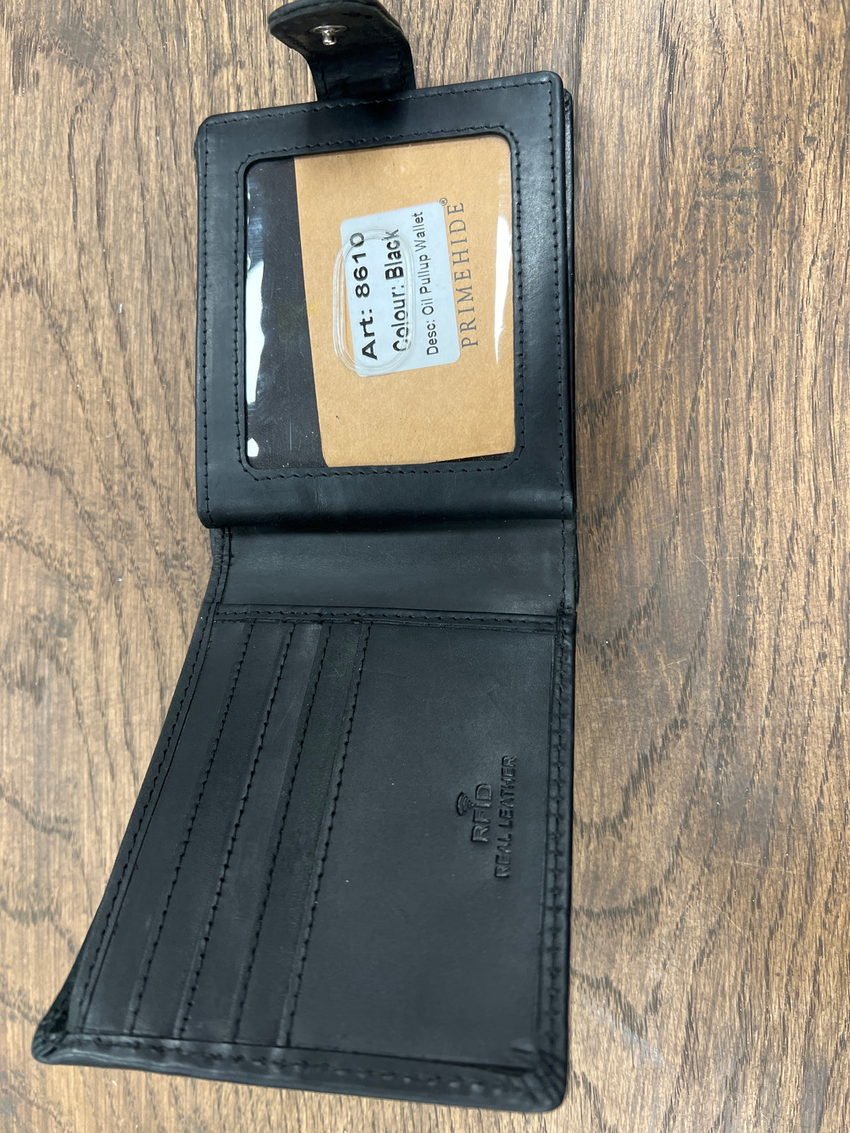 Leather Black Oil Pull Up Wallet Card With Centre Over Flap