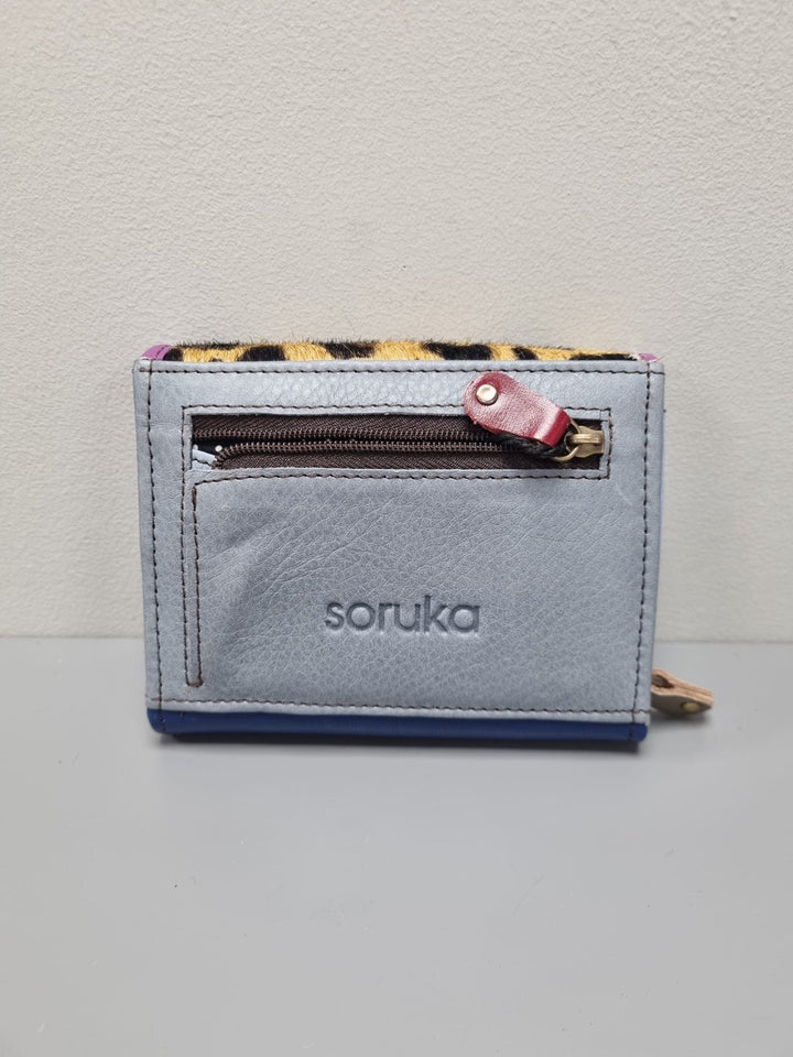 Anutza Wallet - Animal Print And Navy Leather