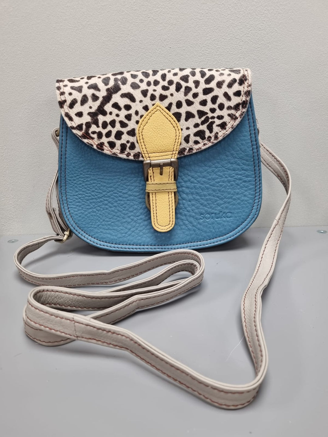 Ally Leather Cross Body Bag - Blue Leather & Animal Print