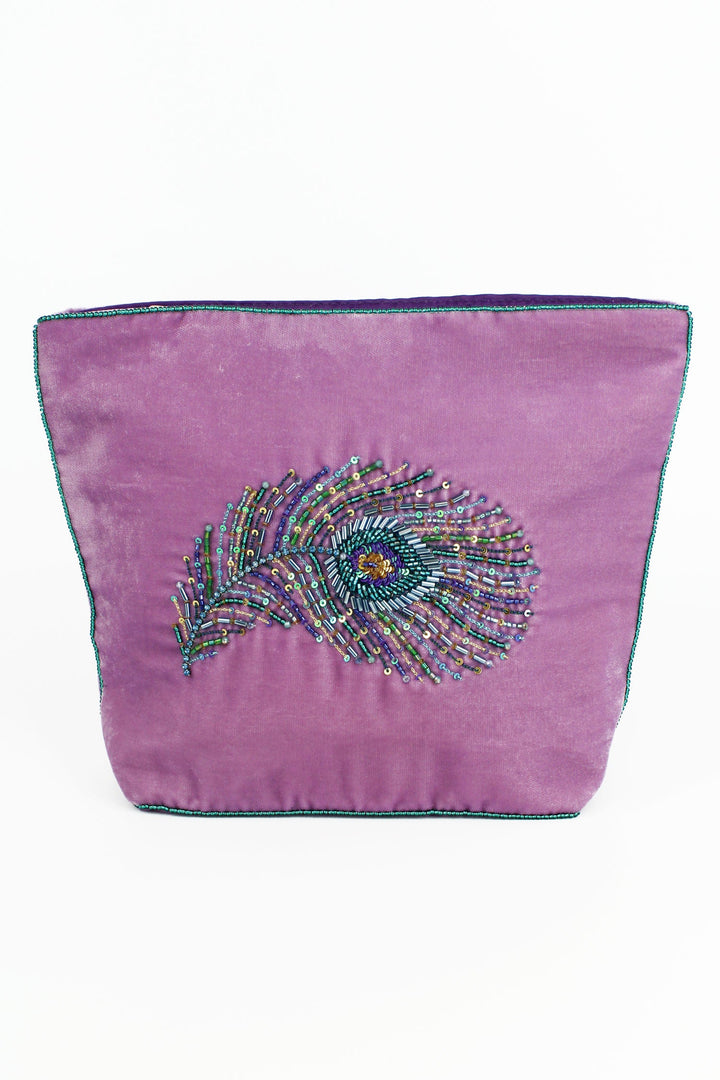 Peacock Feather Beaded Make Up Bag