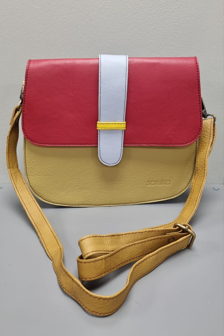 Ona Leather Cross Body Bag - Mustard & Red