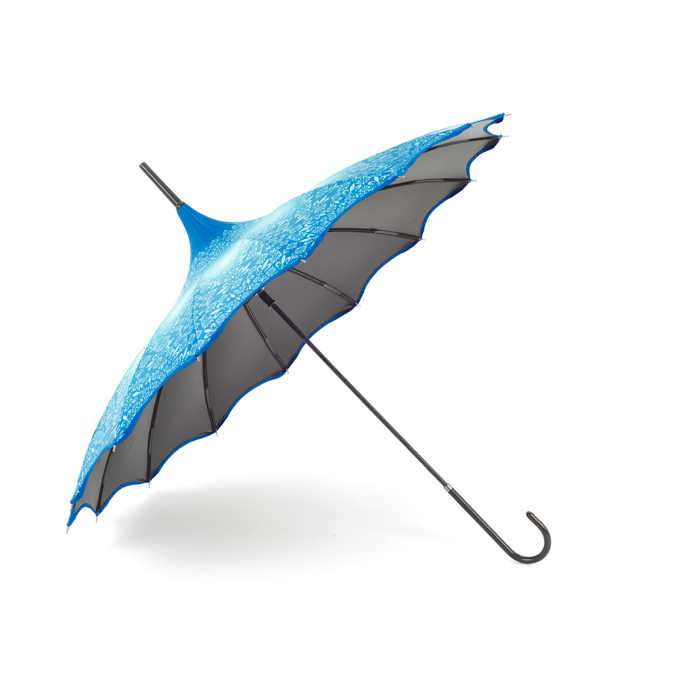 Boutique Pagoda with Scalloped Edge Umbrella - Patterned Teal