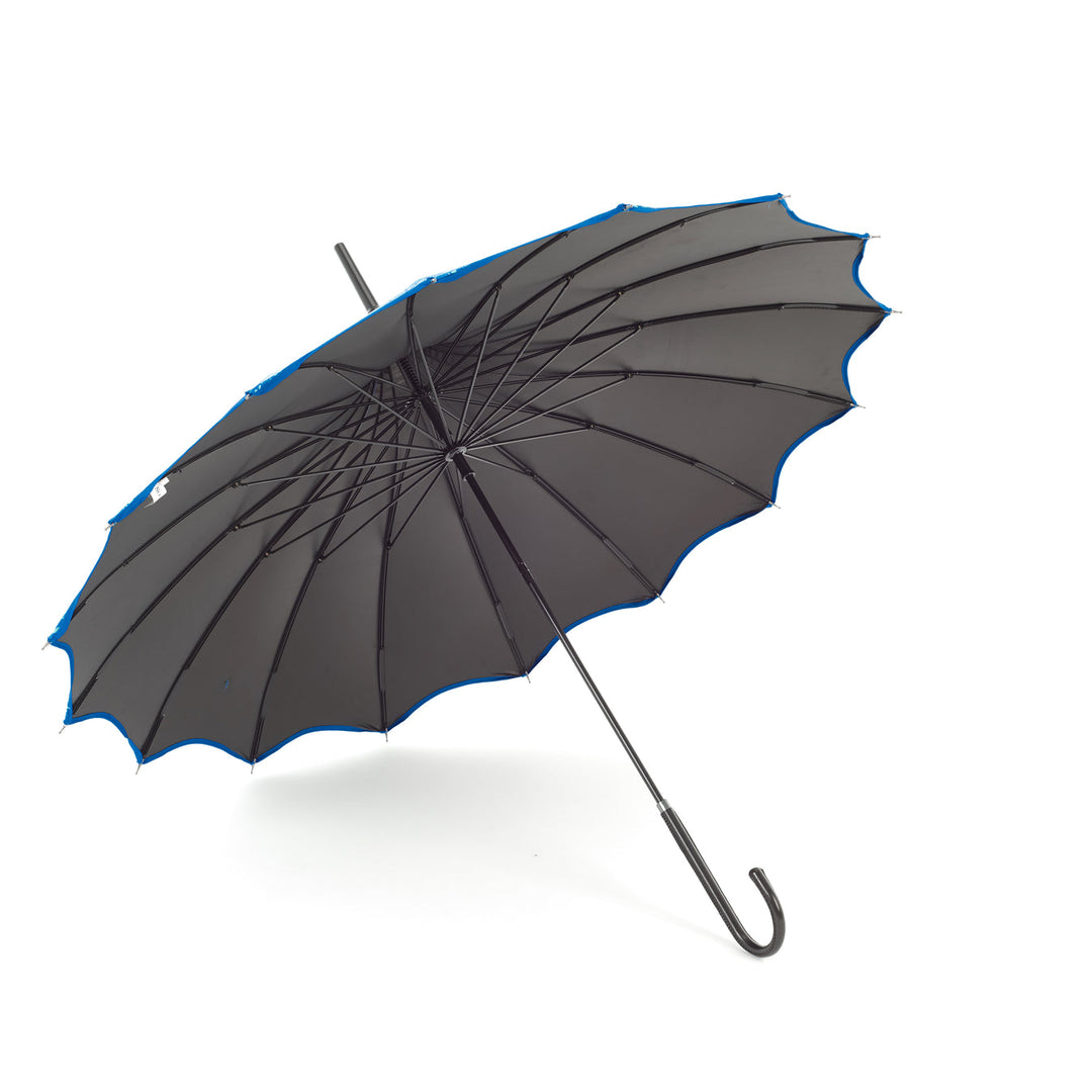 Boutique Pagoda with Scalloped Edge Umbrella - Patterned Teal