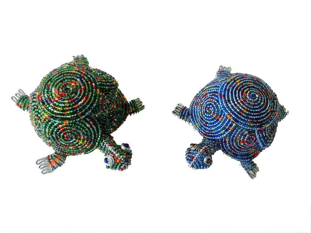 Beaded Tortoise Ornament - Blue