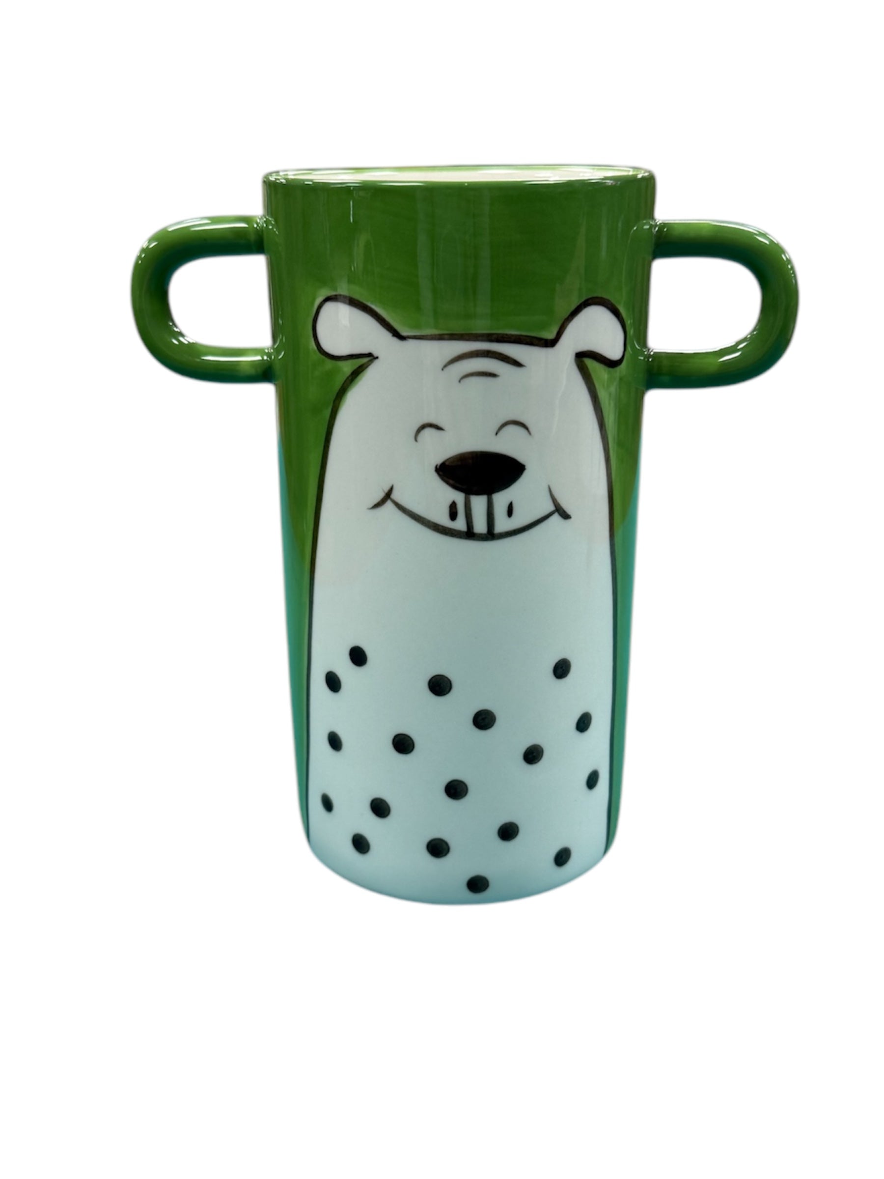 Handmade Spotted Dog Vase - Green