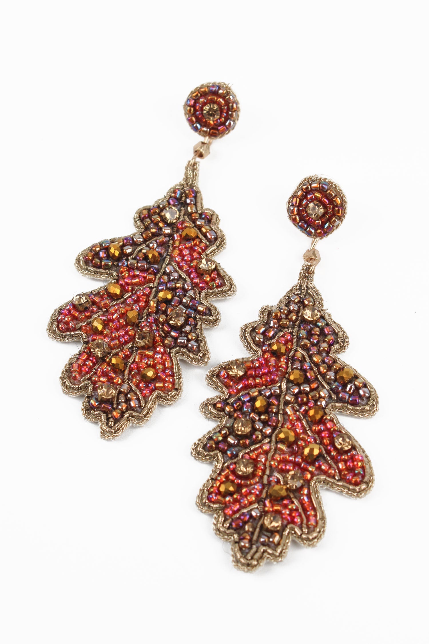 Beaded Autumn Acorn Leaf  Drop Earrings