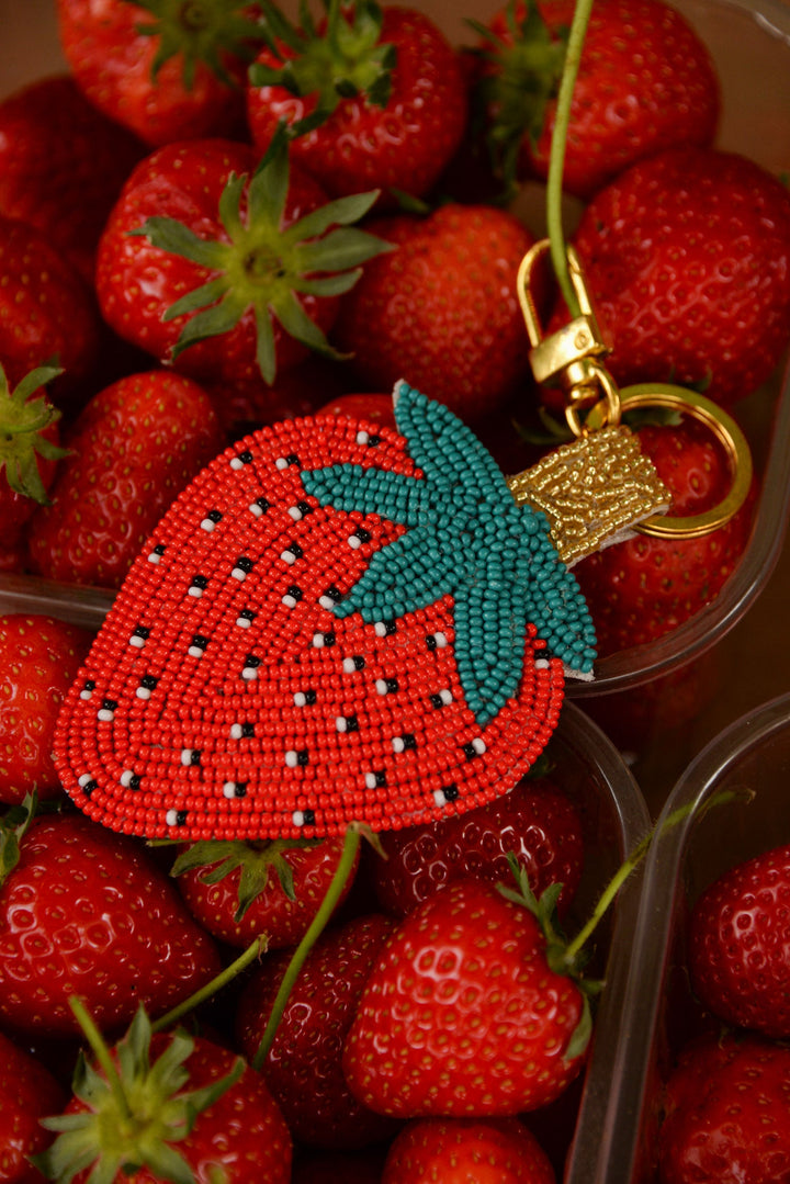 Strawberry Beaded Keyring