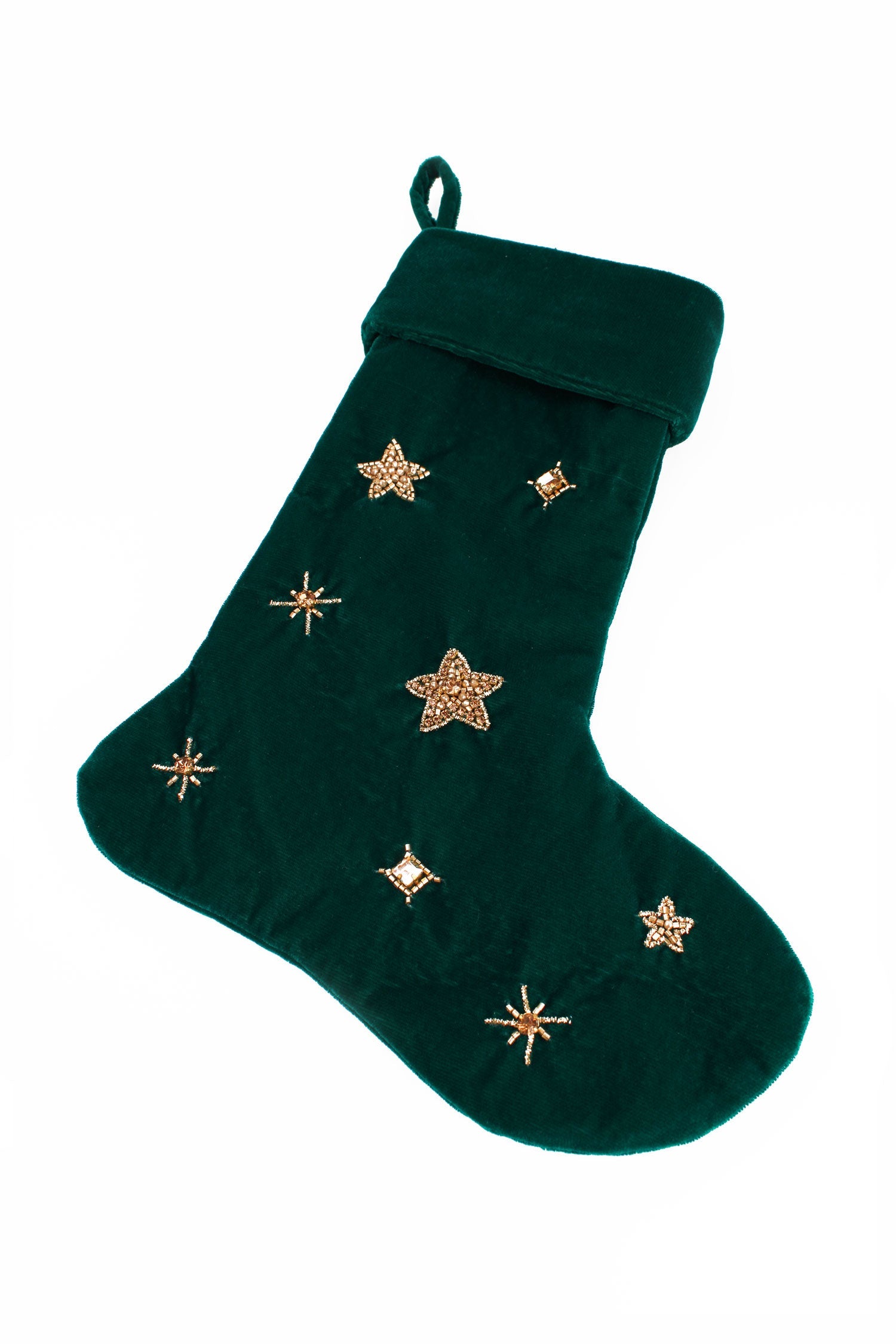 Green Velvet Gold Star Stocking