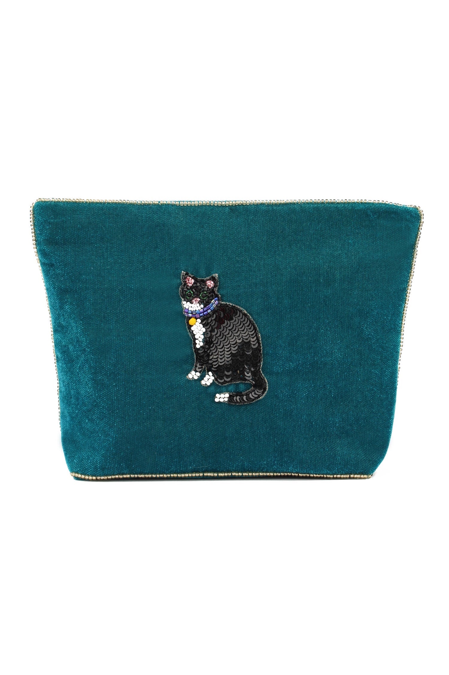 Blue Velvet Black & White Cat Motif Purse - Medium