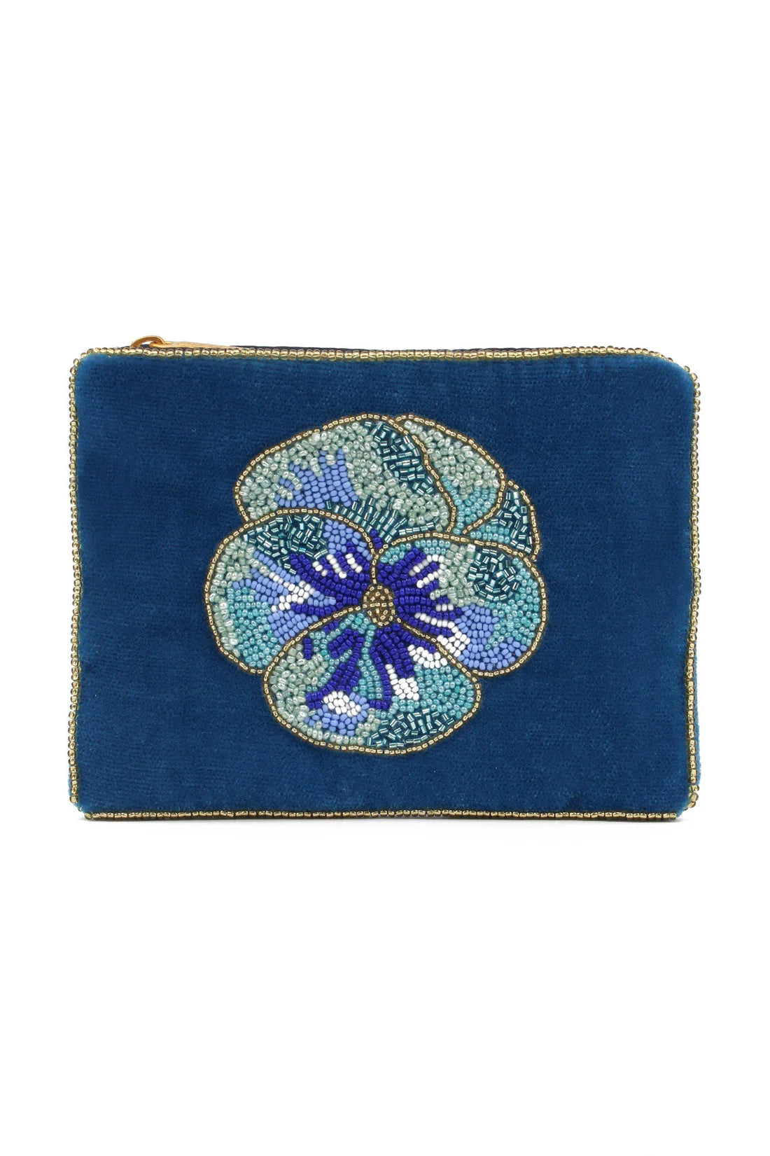 Blue Pansy Velvet Purse
