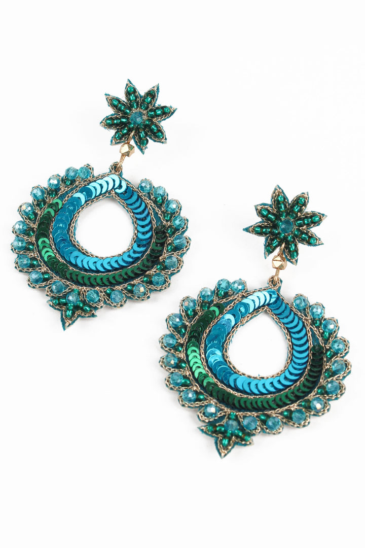 Peacock Blue Round  Drop Earrings