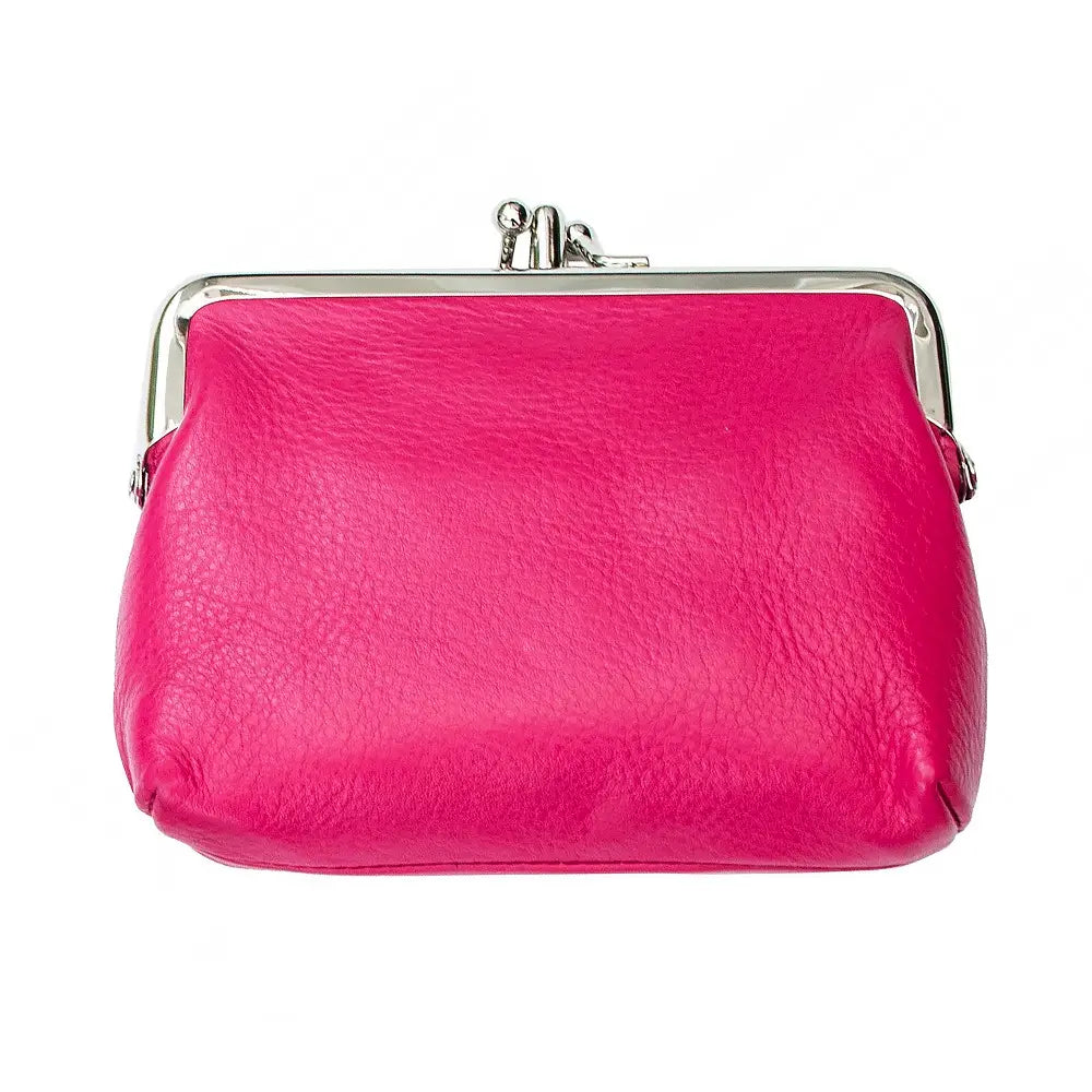 Leather RFID Clip Top Purse – Small Frame Coin Pouch