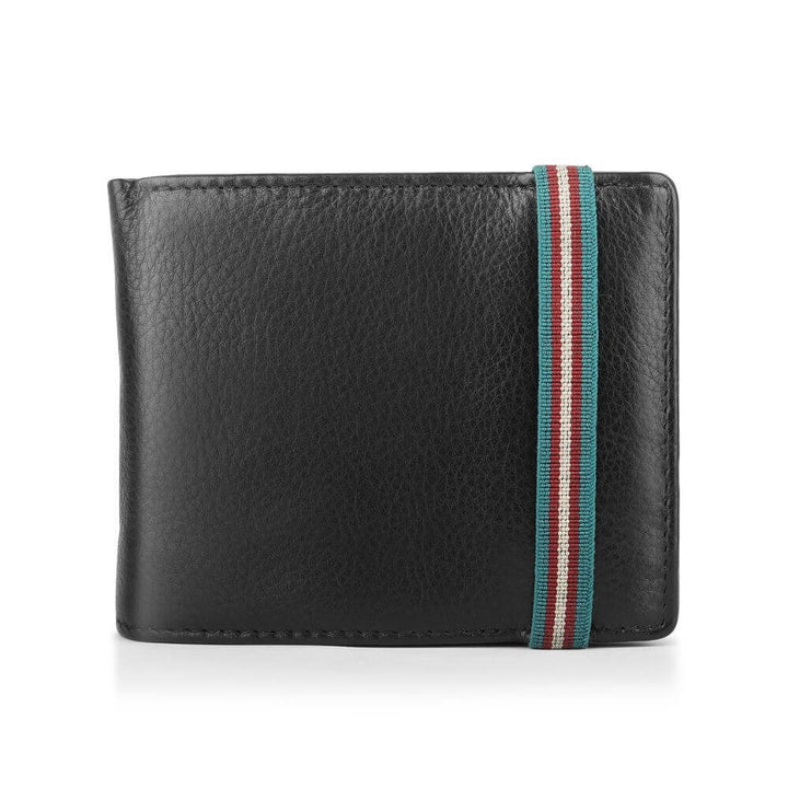 Leather Trifold Wallet with RFID & Elastic Closure - Rowan Hudson - Black