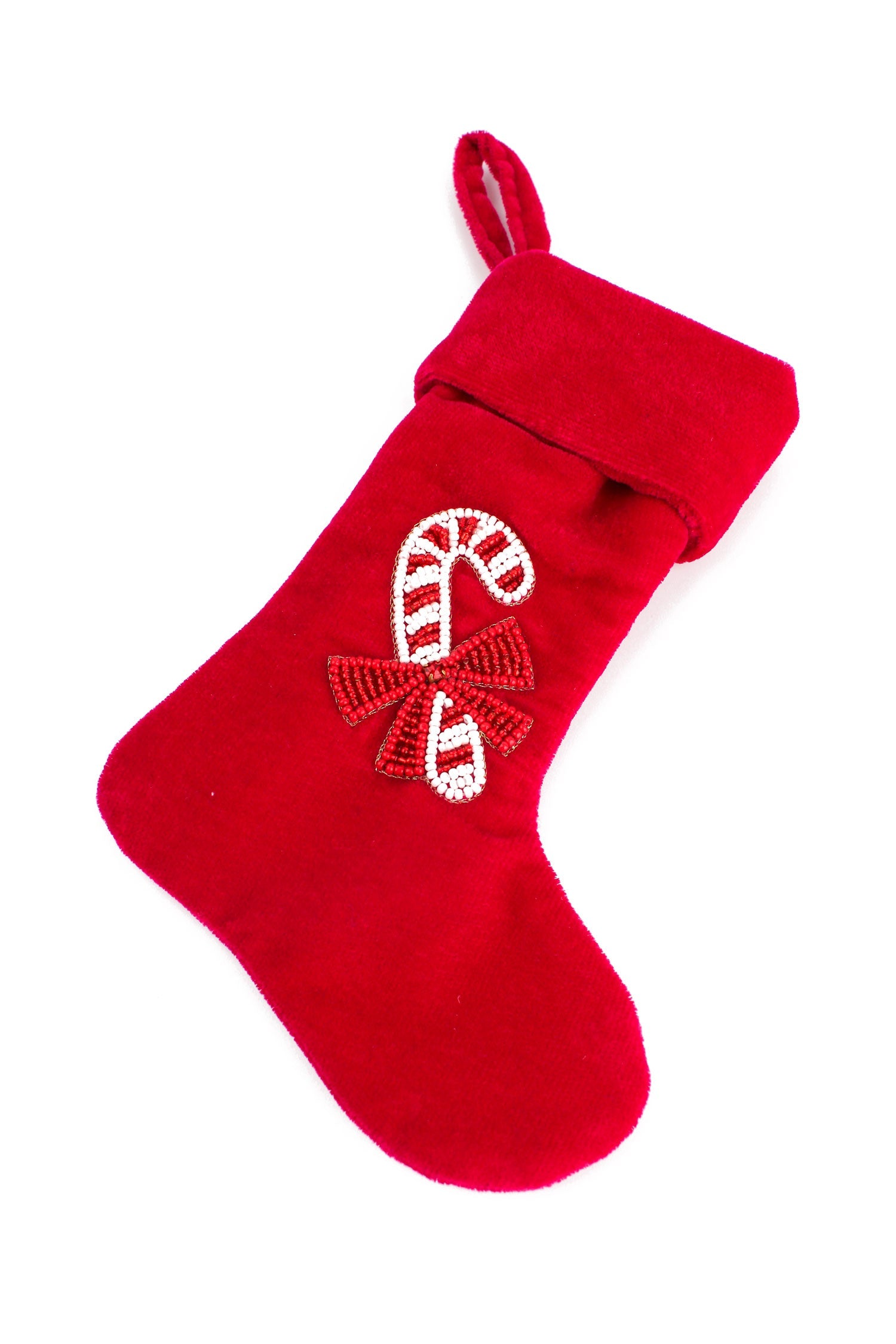 Red Velvet Mini Stocking With Candy Cane Motif