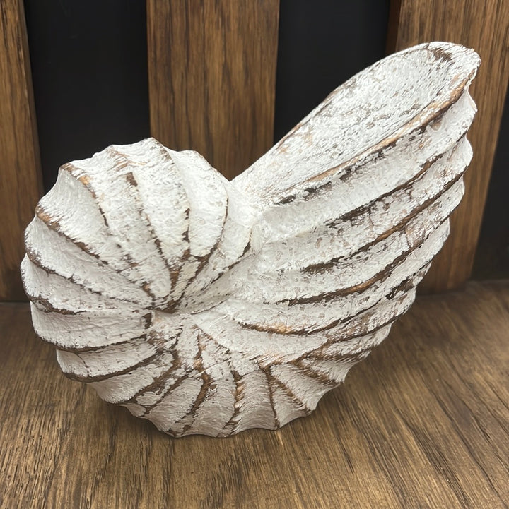 Carved Wooden Ammonite Shell Ornament - White