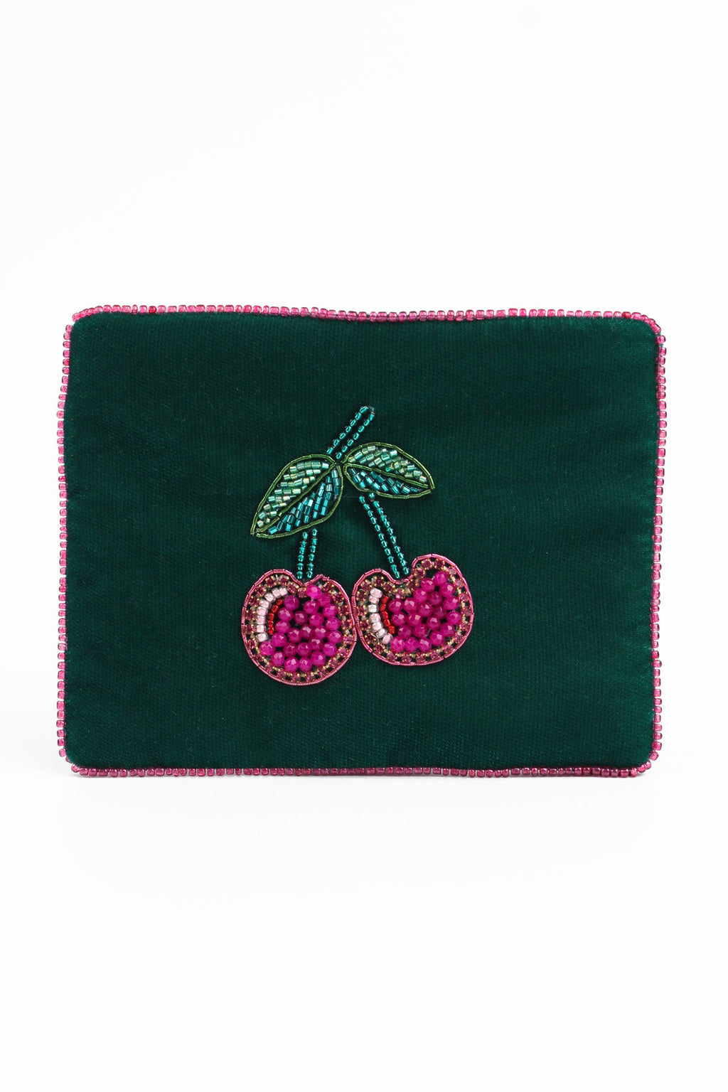 Cherry on Green Velvet Purse