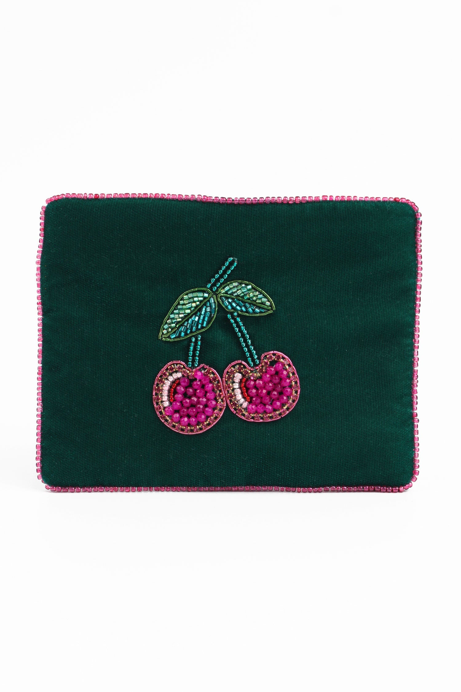 Cherry on Green Velvet Purse