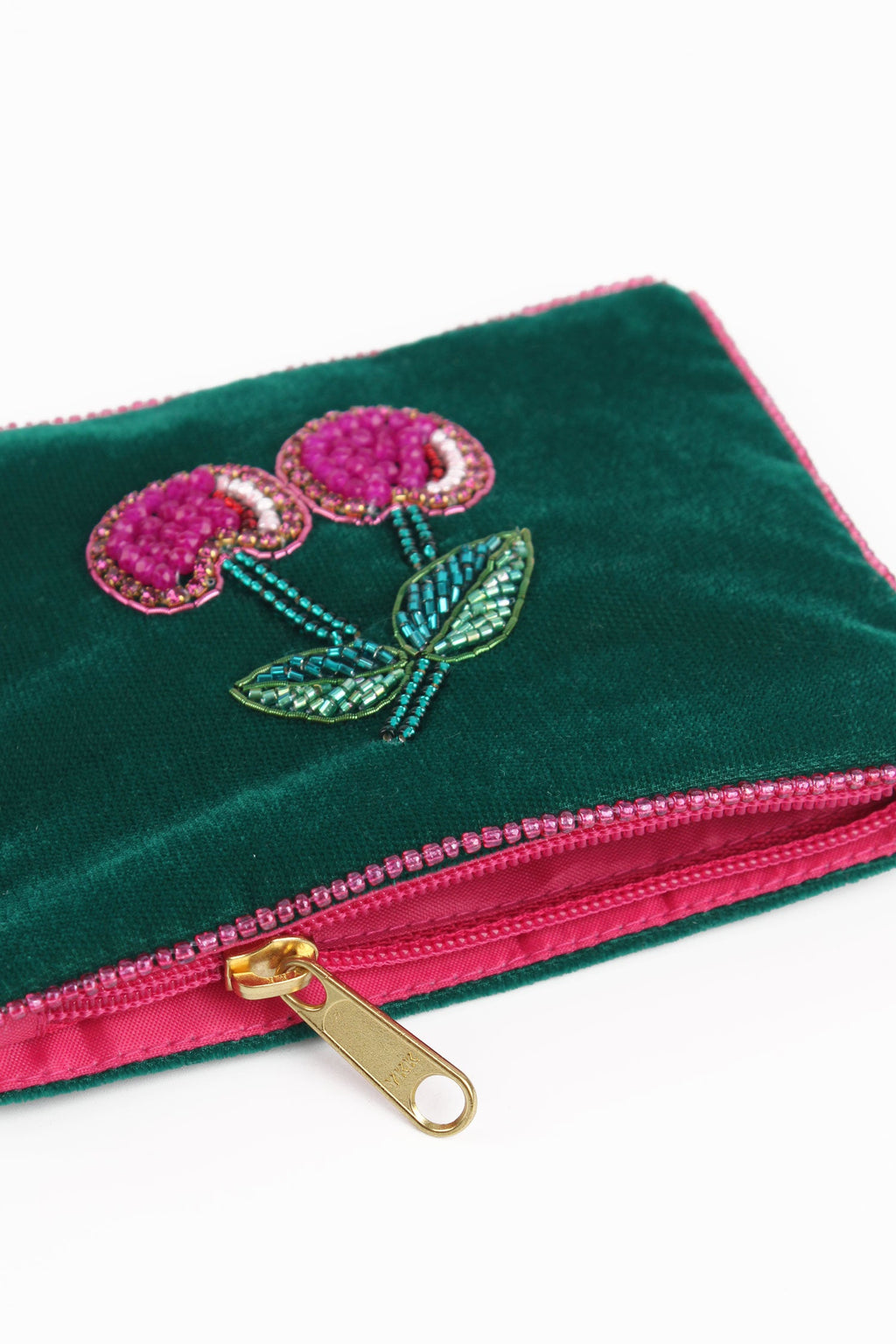 Cherry on Green Velvet Purse