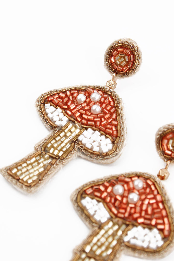 Mushroom Beaded Earrings - Copper