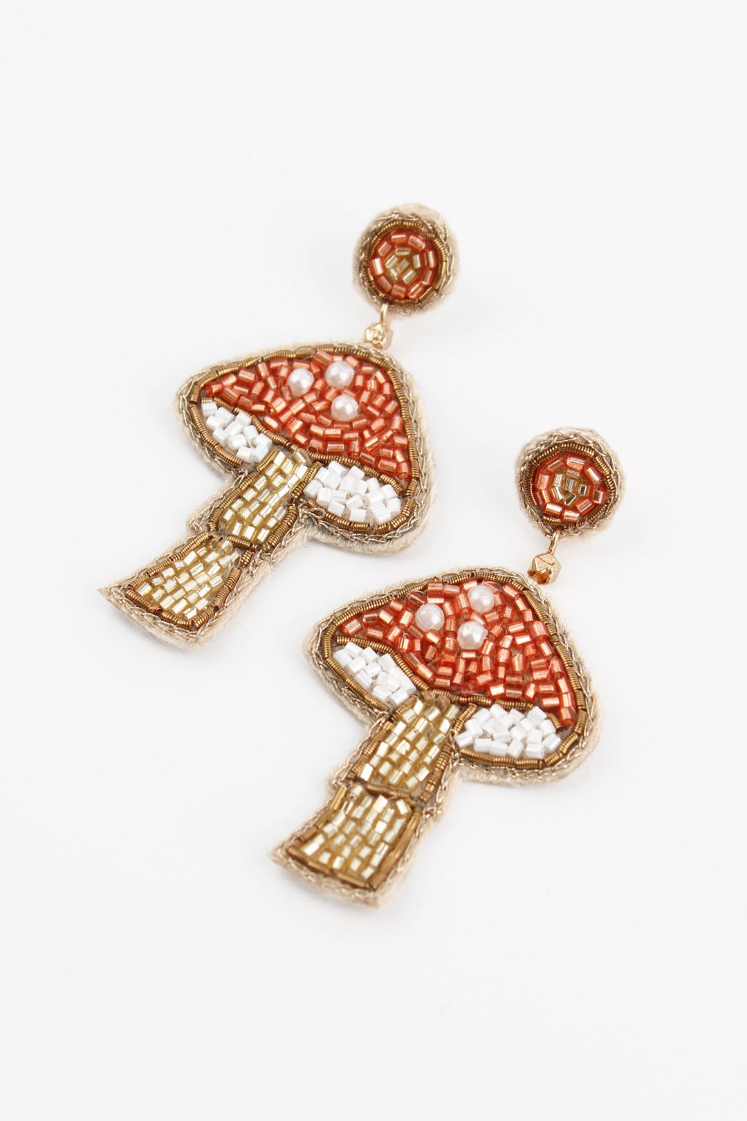 Mushroom Beaded Earrings - Copper