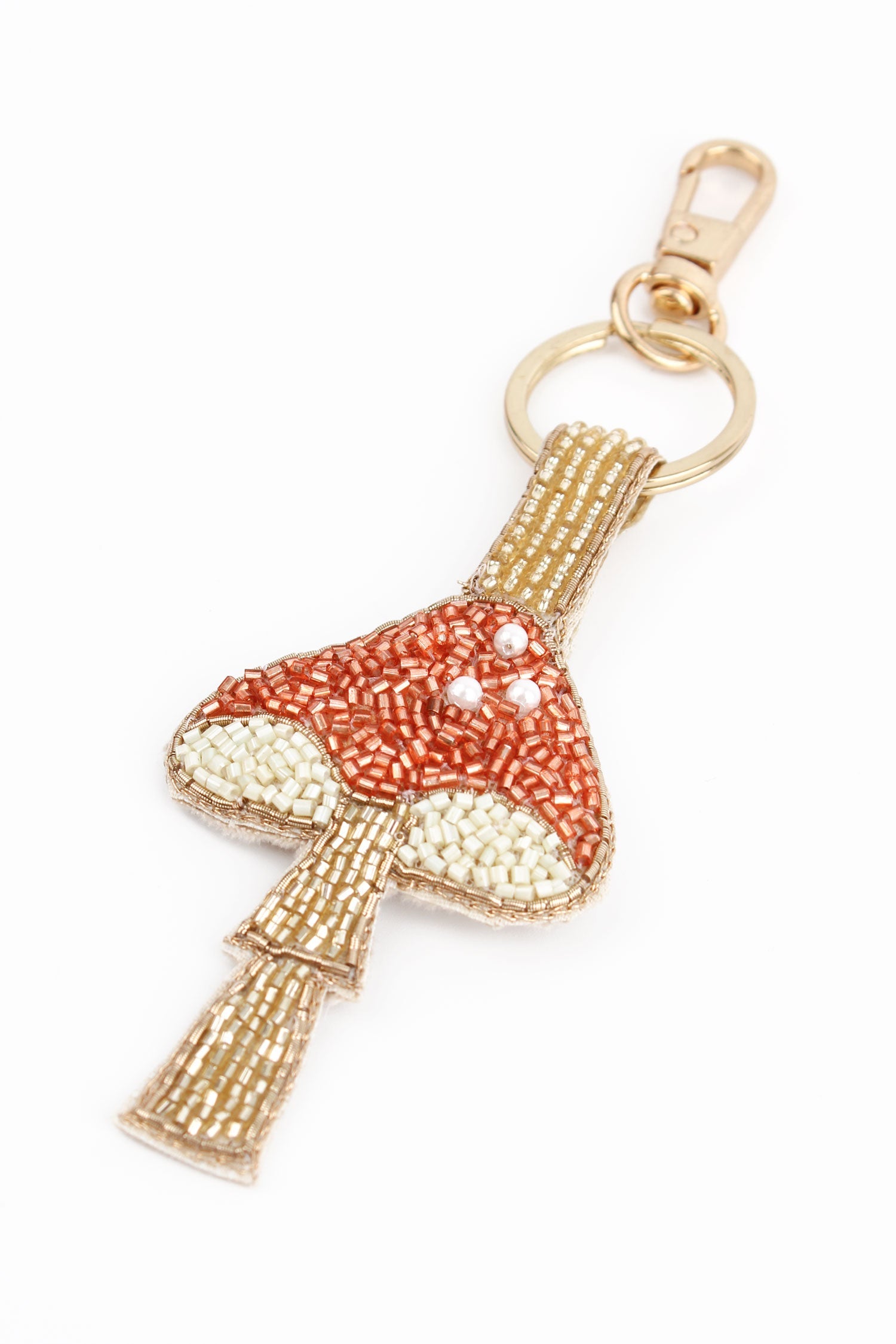 Mushroom Beaded Keyring - Copper