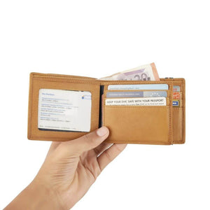 Leather Trifold Wallet with RFID & Elastic Closure - Rowan Hudson - Tan