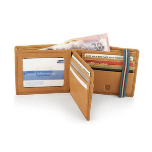 Leather Trifold Wallet with RFID & Elastic Closure - Rowan Hudson - Tan