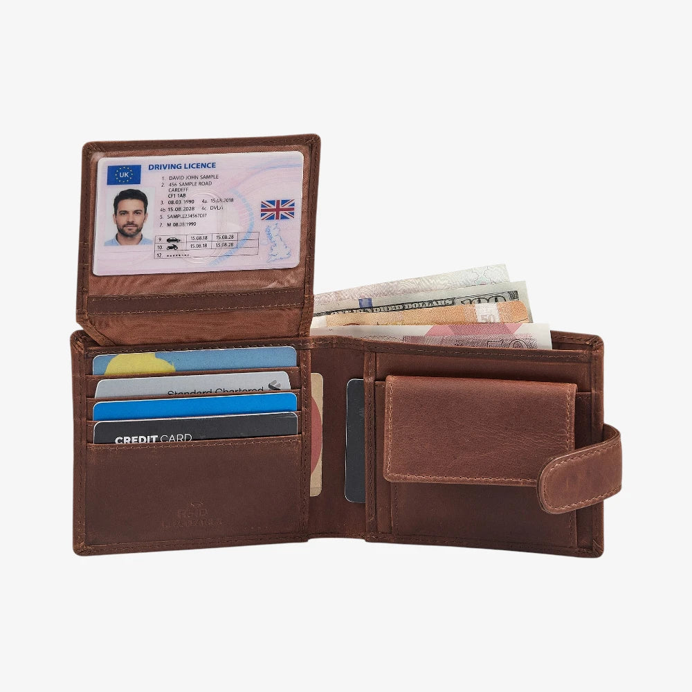 Premium Oil Leather Men's Flap Over Wallet with Card Slots & Coin Pocket