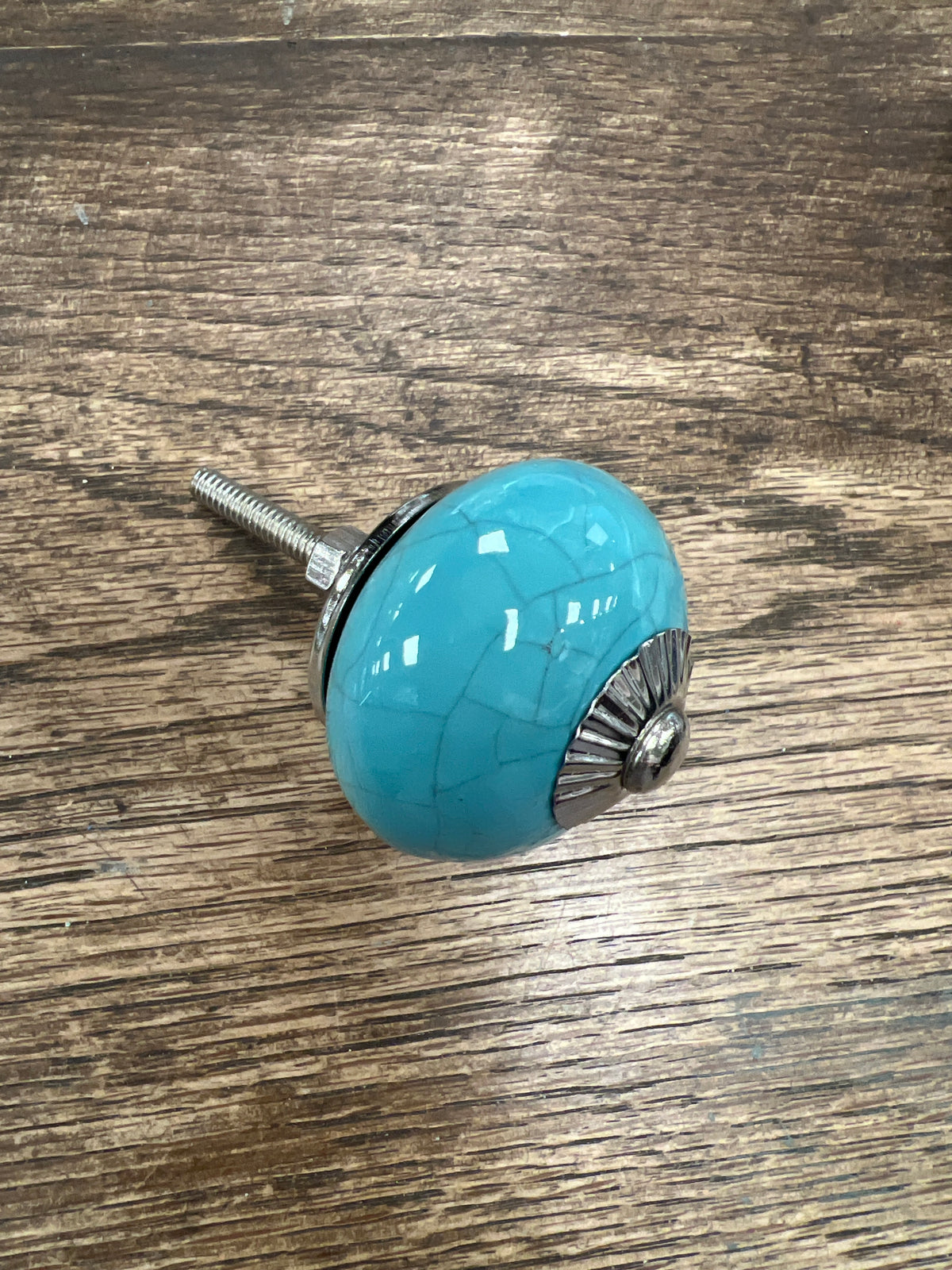 Turquoise With Grey Crackle Round Knob
