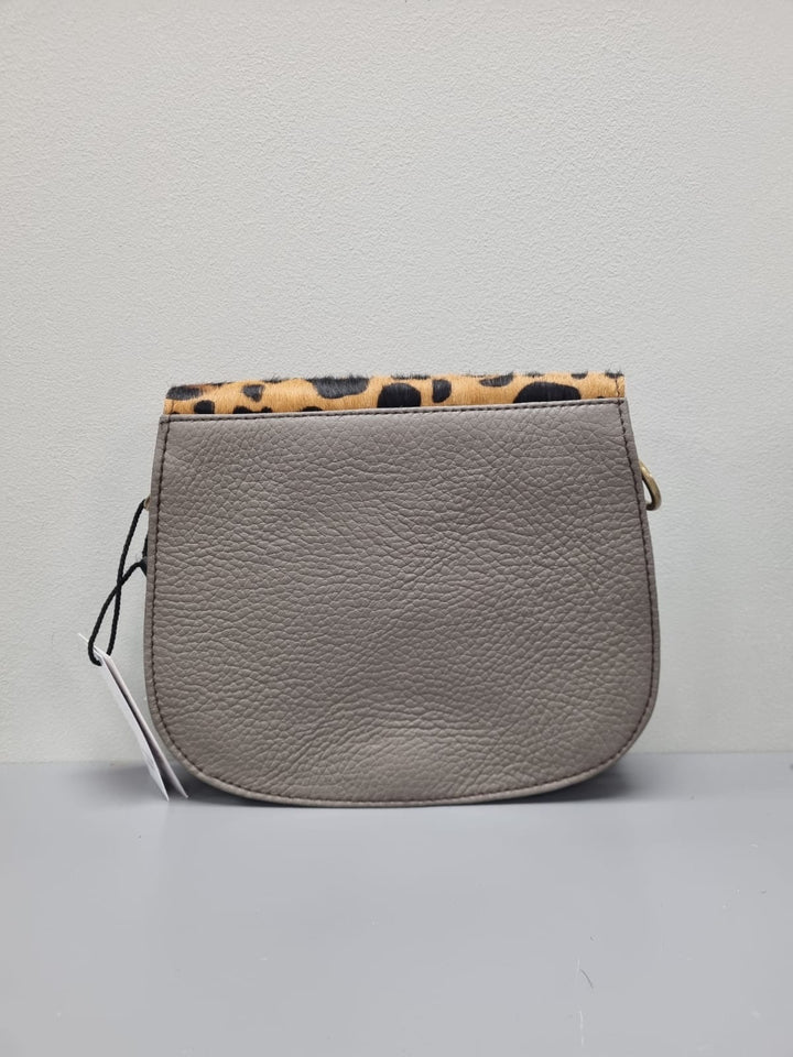 Lena Leather Cross Body Bag - Mauve Suede and Animal Print